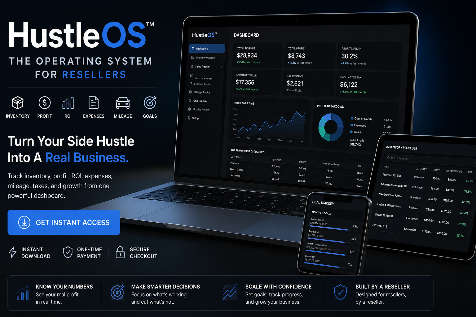 HustleOS dashboard mockup